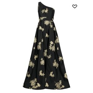 Marchesa Notte gold floral embroidered one shoulder dress gown size US 14 NWT